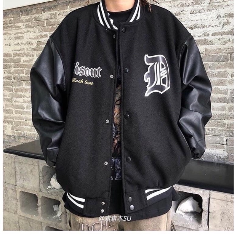 ÁO BOMBER NỈ KHOÁC PHỐI TAY DA CHỮ D ( có Ảnh Thật )