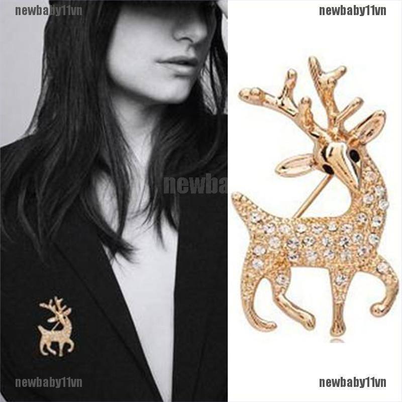 Ghim cài áo hình con nai đính đá nhân tạo thời trang