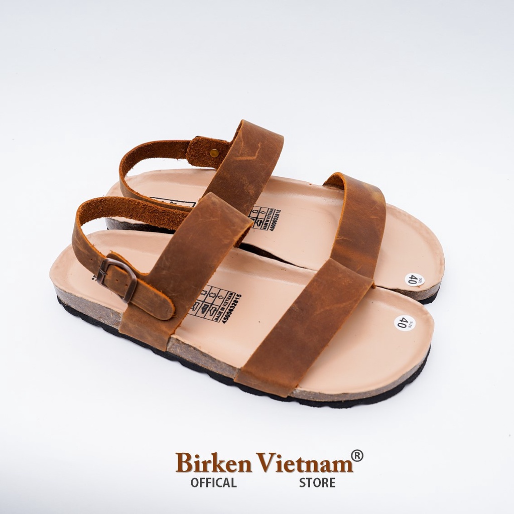 [ Lót Chống Nước ] DK15 - Sandal Birken Đế Trấu, Dép Da Bò Unisex Nam và Nữ Quai Ngang Bioline và