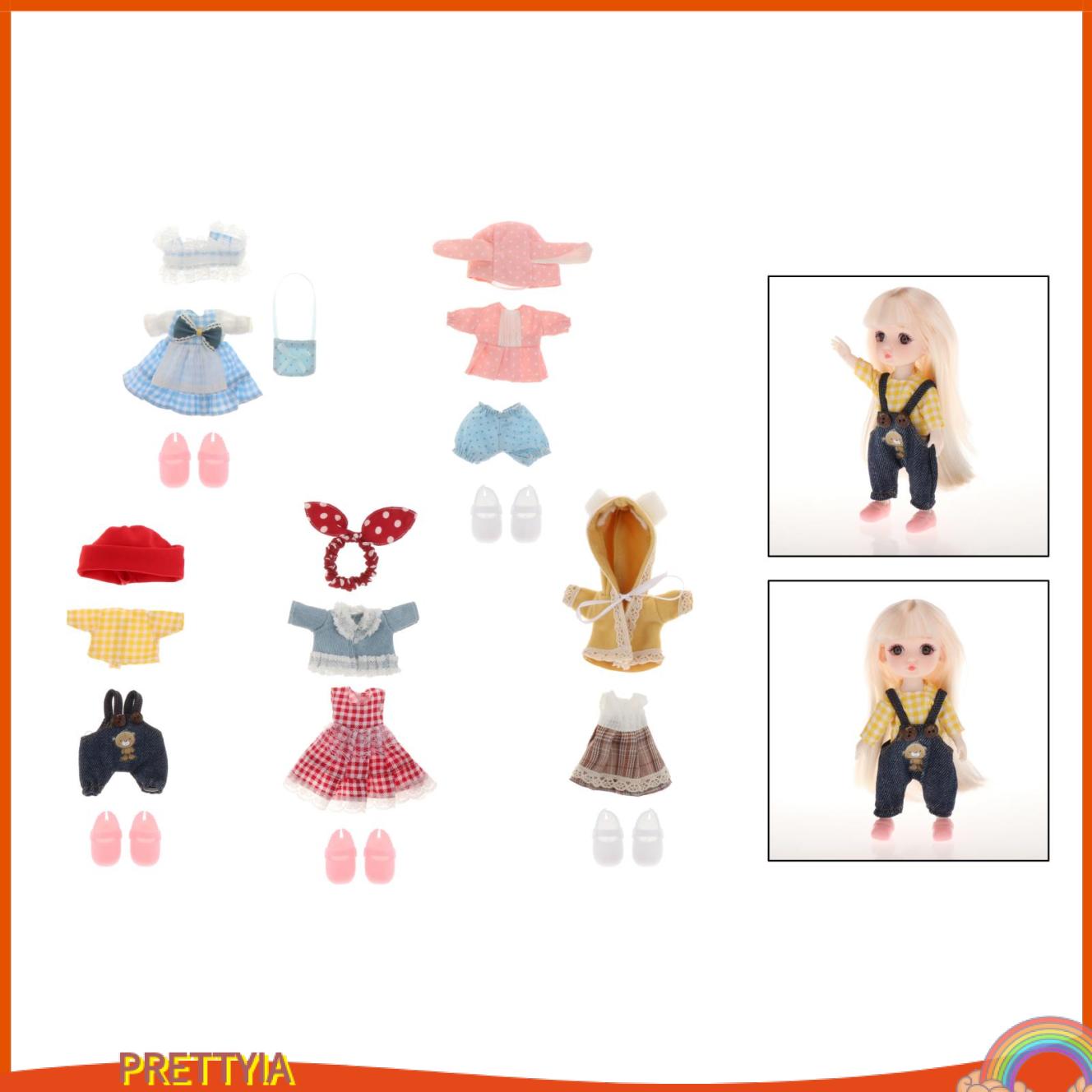 Set 5 Bộ Đầm Và Giày Handmade Cho Búp Bê 16cm