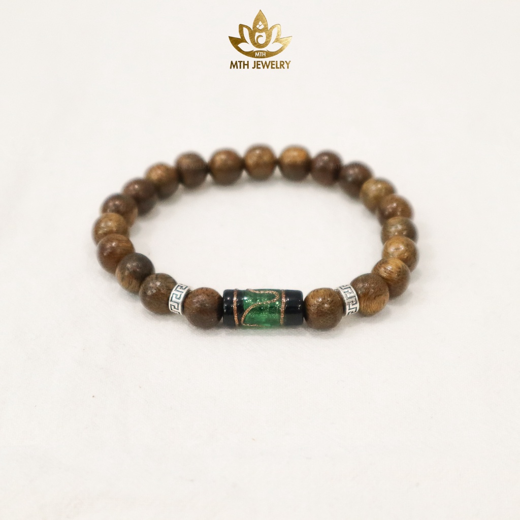 Vòng Tay Trầm, Hạt Tròn Đơn Mix Đá Trúc Ngũ Sắc - MTH JEWELRY