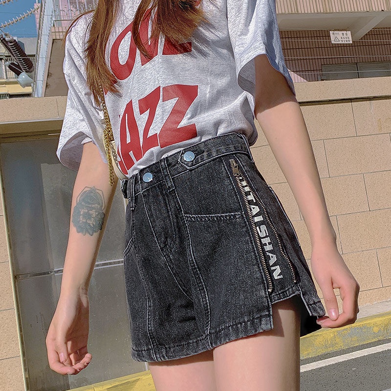 Jiashucheng Quần Short Denim Chữ a Cạp Cao Phong Cách Mới Mùa Hè Dễ Phối Đồ