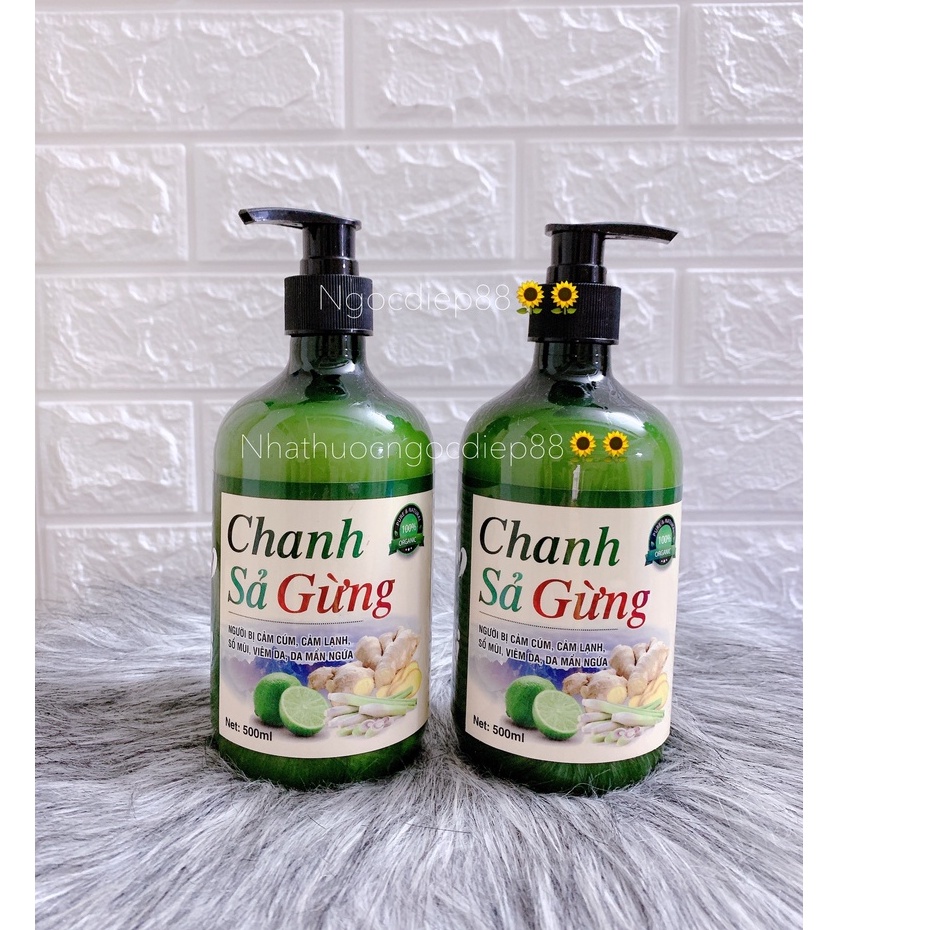 Chai tắm gội thảo mộc CHANH SẢ GỪNG, giải cảm lạnh, sổ mũi, viêm da, mẩn ngứa
