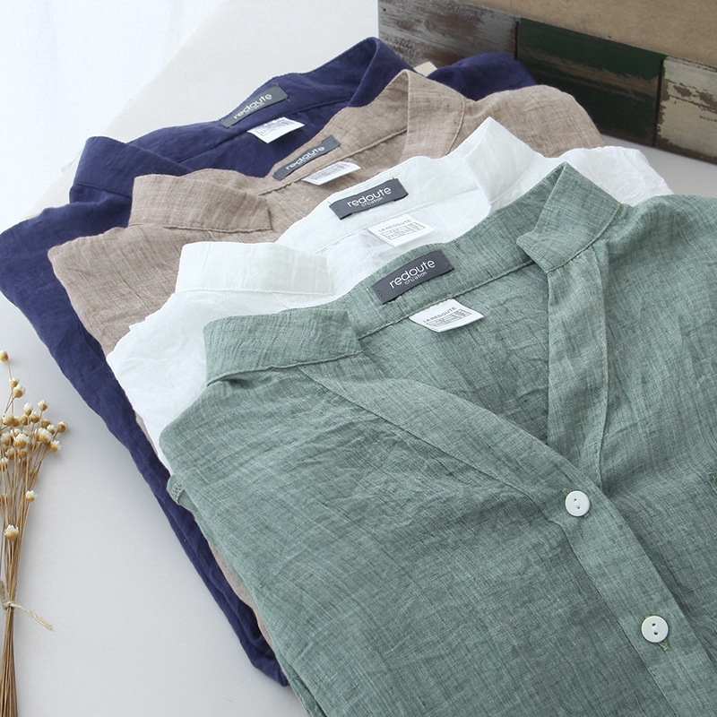Women Blouse Cotton Linen Fashion Shirt Sweet Loose Long Sleeve Blouses