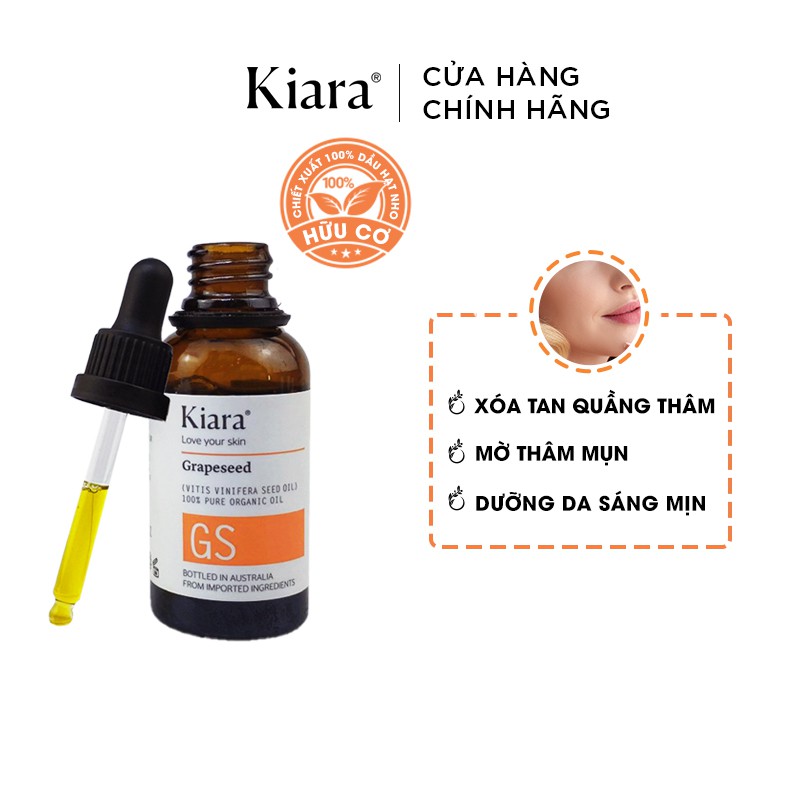 Bộ đôi chấm mụn - giảm thâm mụn Kiara Grapeseed Oil 30ml và Tea Tree Oil 10ml