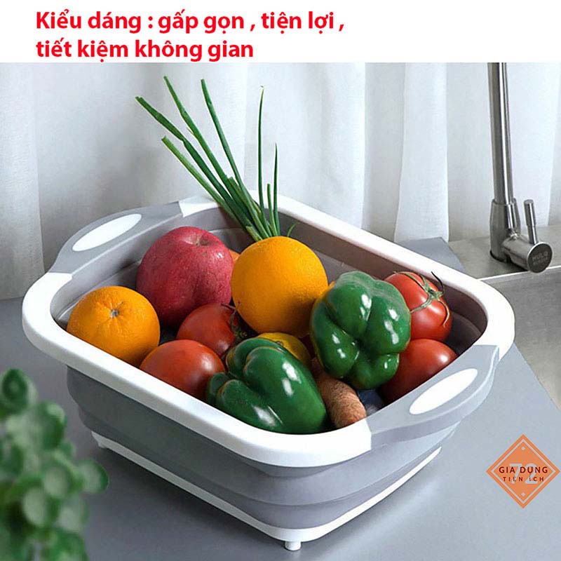 CHẬU GẤP GỌN KIÊM THỚT VÀ RỔ ĐỰNG, ĐA NĂNG, TIẾT KIỆM DIỆN TÍCH, SẢN PHẨM 3 TRONG 1 CHO KHÔNG GIAN BẾP [CHẬU THỚT]