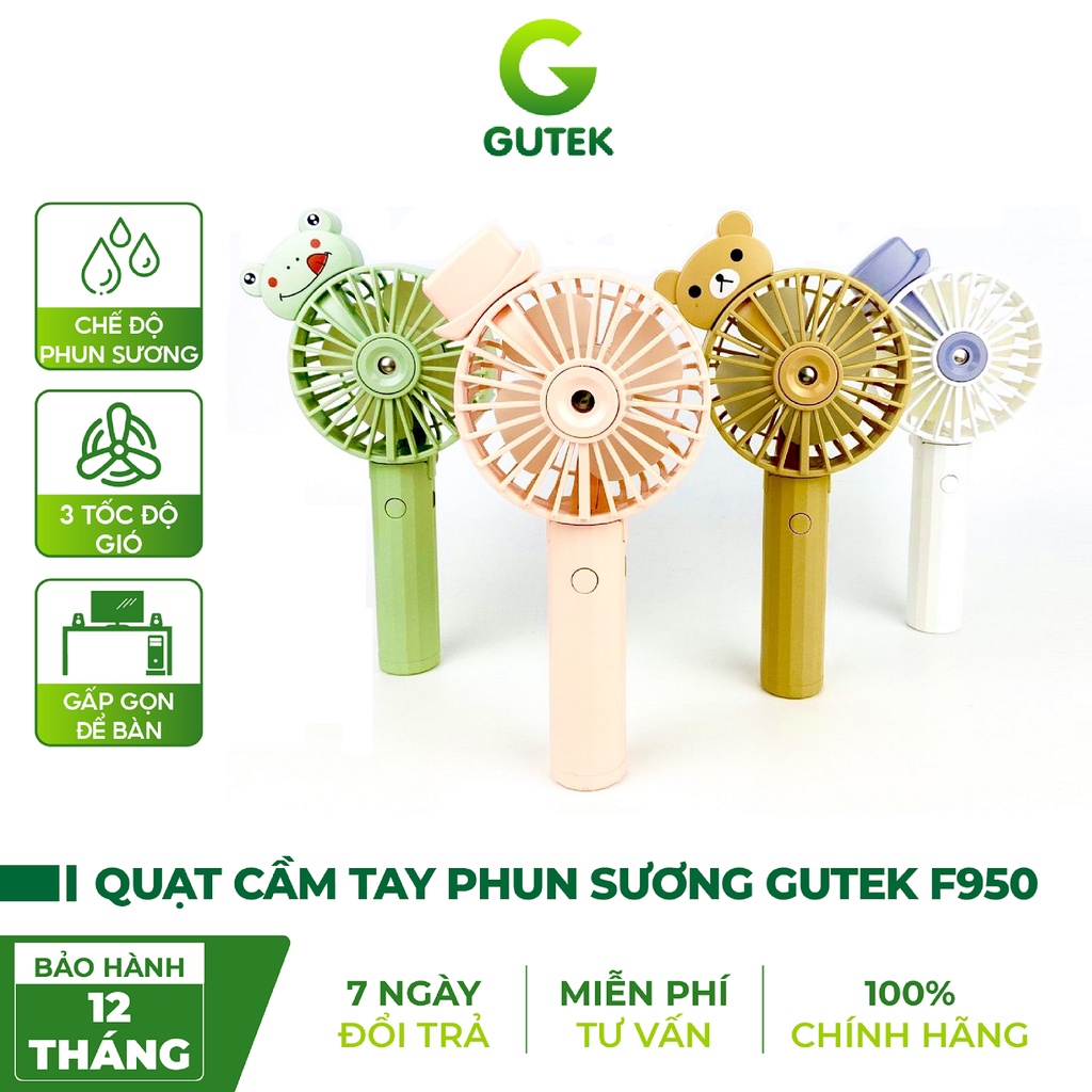 Quạt Cầm Tay Phun Sương Mini Gutek F950 3 Tốc Độ Hình Các Con Vật Nhiều Màu Sạc Pin Tích Điện Có Thể Dùng Tinh Dầu