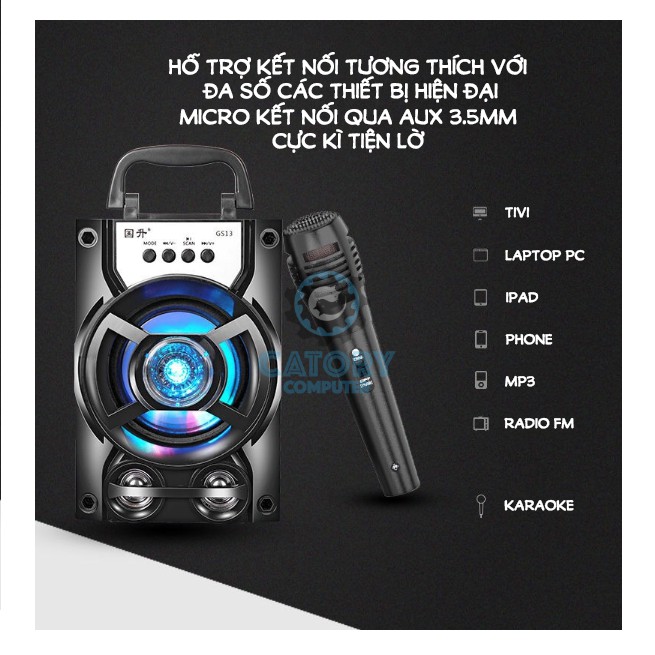 Loa Karaoke Bluetooth Mini Xách Tay GS13 LED RGB Đa Chức Năng – BH 12 Tháng