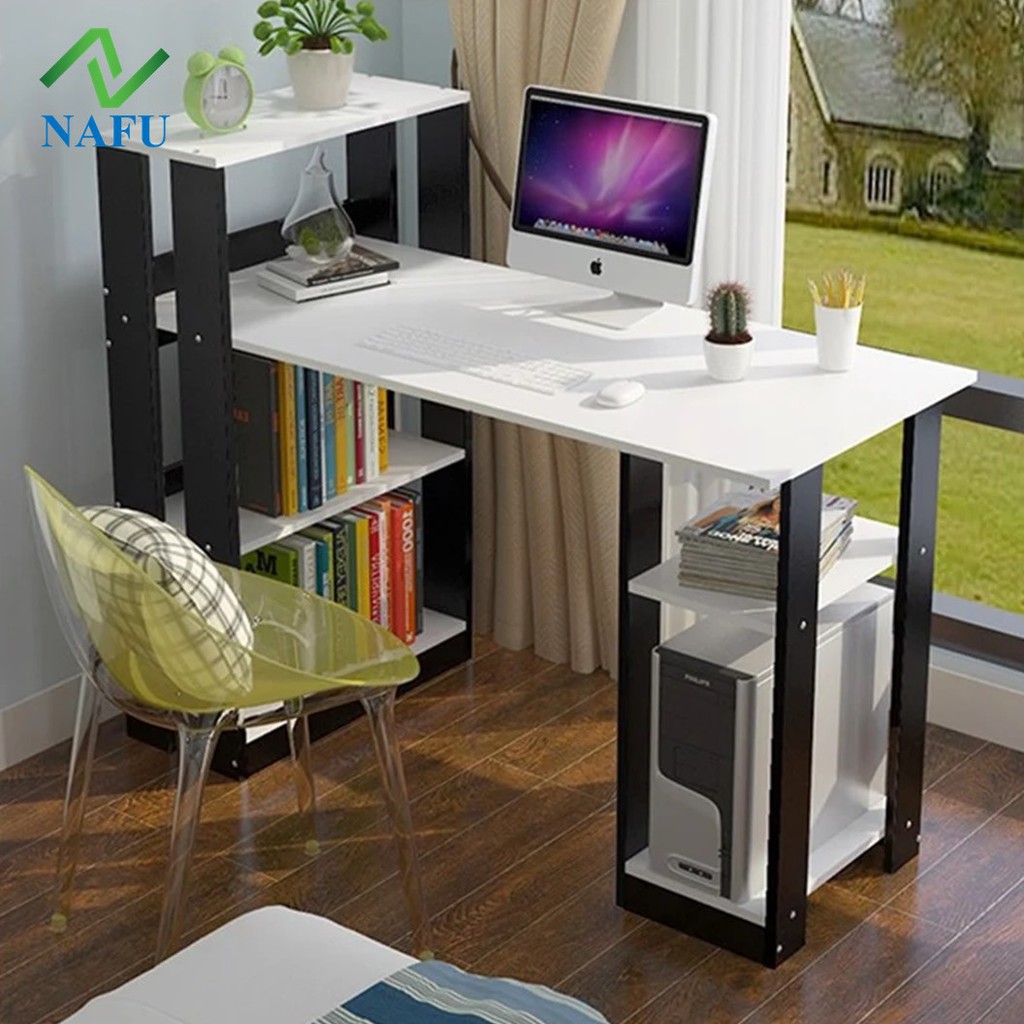 Bàn Học, Bàn Làm Việc Kết Hợp Giá Sách Hiện Đại Thông Minh Có Ngăn Để Máy Tính – Màu Đen Trắng NAFU GP09.21