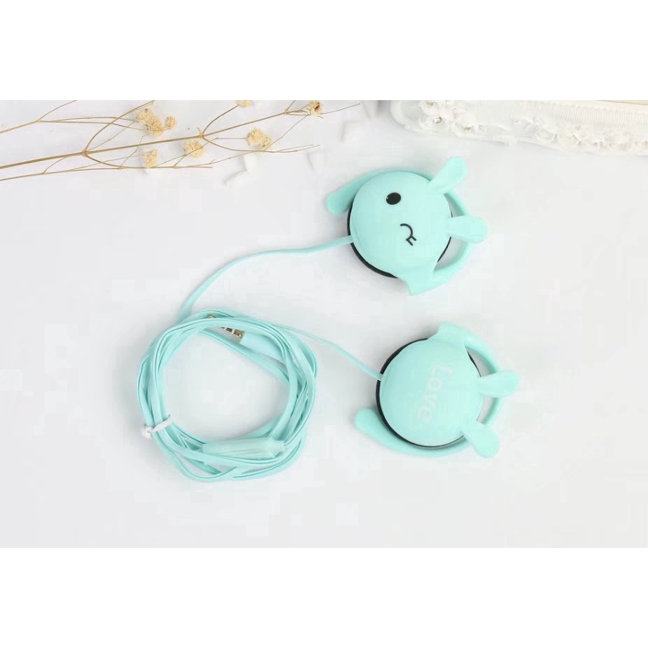 Tai Nghe Móc Vành Tai Di Động Có Dây In Hình Thỏ Hoạt Hình Dễ Thương Dành Cho Các Cặp Đôi