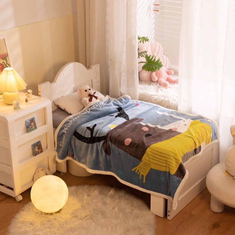 Chăn lông cừu loại dày cho bé, chăn dày, mịn, hình siêu xinh