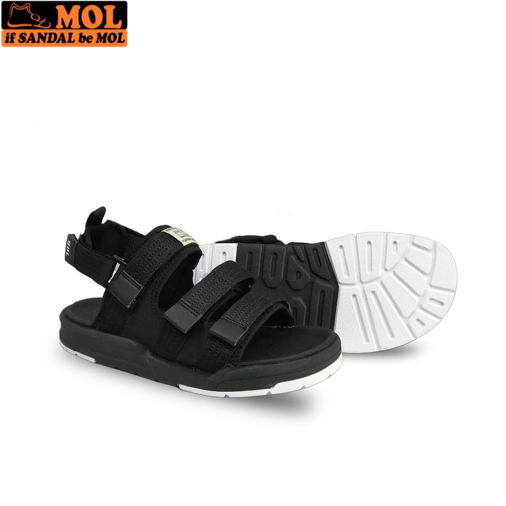 Giày Sandal MOL Unisex Nam Nữ 3 Quai Ngang Êm Bền Phù Hợp Đi Học Đi Làm Đi Du Lịch Màu Đen Trắng Mã MS1802