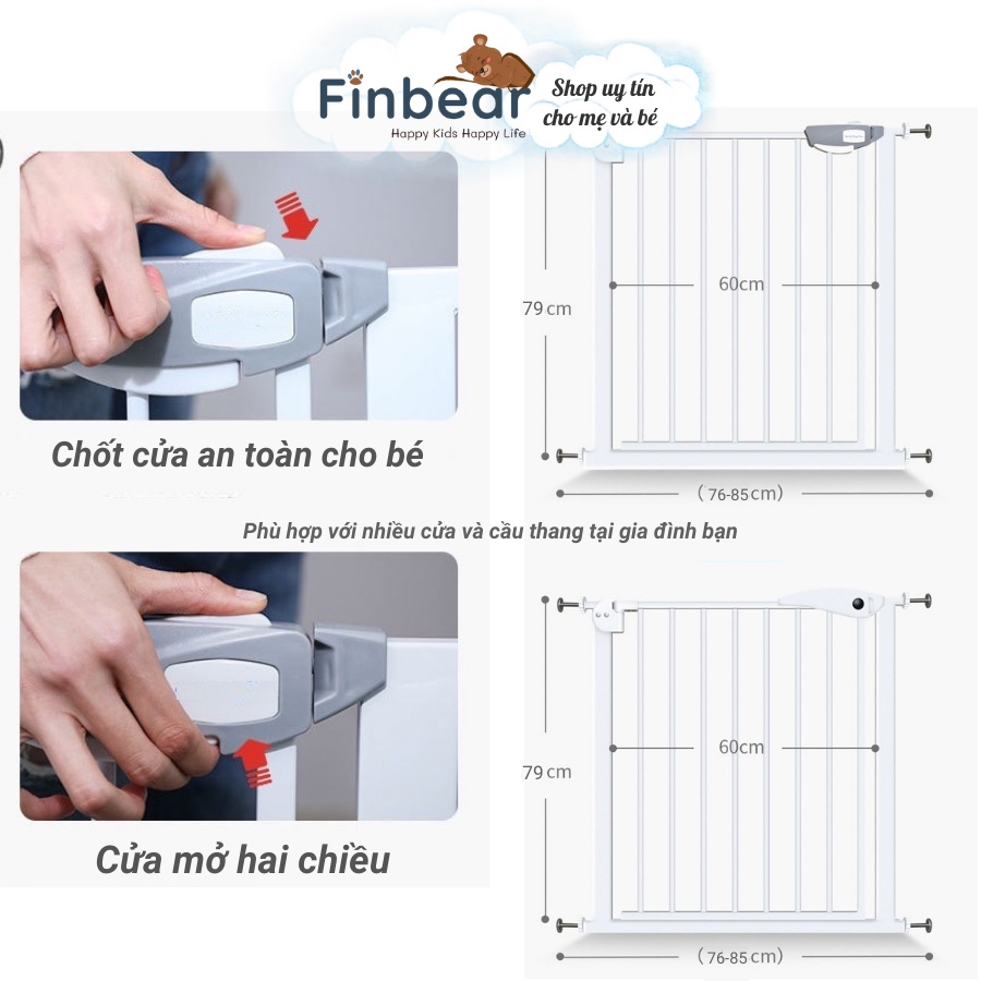 Thanh Chắn Cửa Cầu Thang Pakey Không Khoan Đục, Cao 79cm Bảo Vệ An Toàn Cho Bé Yêu FINBEAR