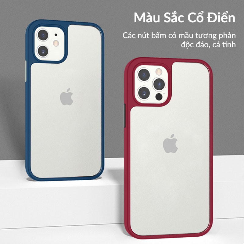 Ốp iPhone Lưng Nhám Trong Viền Màu Retro Bảo Vệ 360 Độ Viền Silicon Mền, Mặt Lưng PC Cúng, Chống Rơi, Chống Trầy Xước