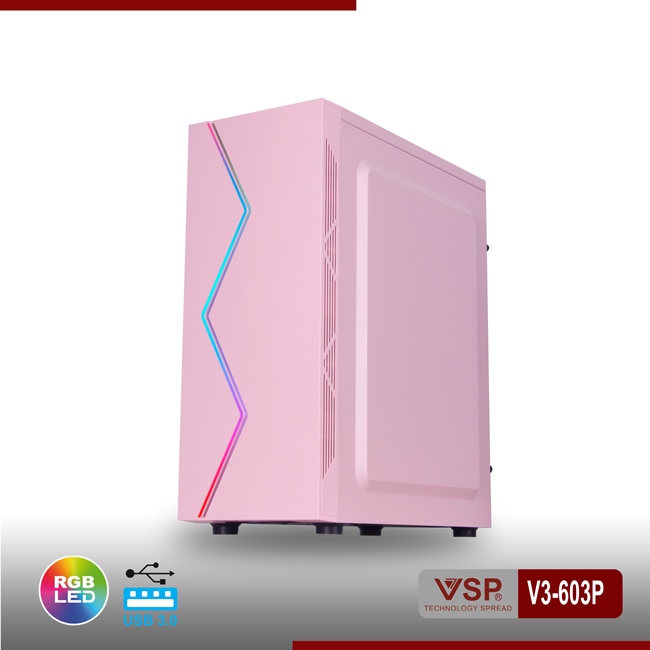 Vỏ máy tính Case VSP V3 603P (HỒNG) (ATX,MATX) Gaming