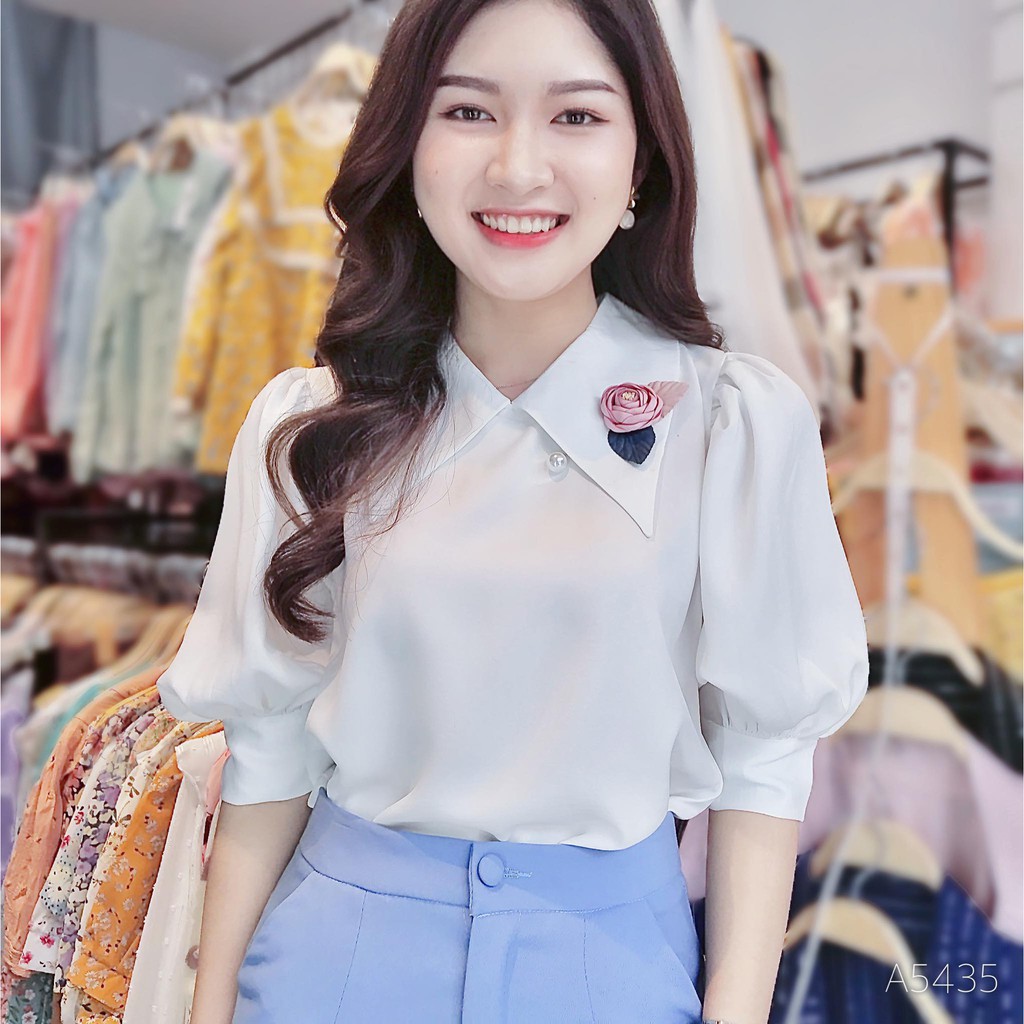 [ Mã WASTRUN4 giảm 10% tối đa 30K đơn 99K] Áo Sơ Mi Nữ Trắng Công Sở Lụa Tằm Ướt Cổ Nhọn CHUU A5435