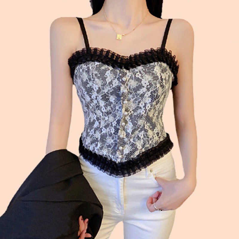 Áo 2 Dây Tiểu Thư UNDERCOOL Hoa Nhí Phối Ren Phong Cách Vintage Siêu Quyến Rũ