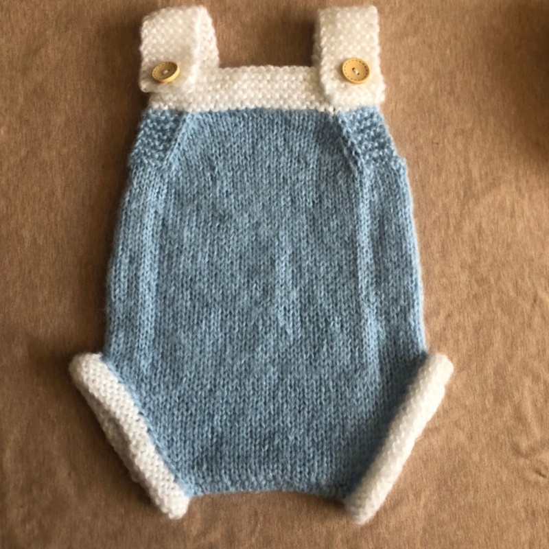 Bộ 3 Món Áo Liền Quần Dệt Kim Không Tay Cài Nút + Mũ Ox Màu Xanh Dương / Trắng Thời Trang Chụp Ảnh Cho Bé Sơ