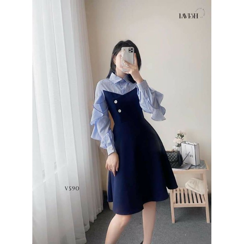 Đầm xòe cổ sơ mi /Đầm công sở thiết kế