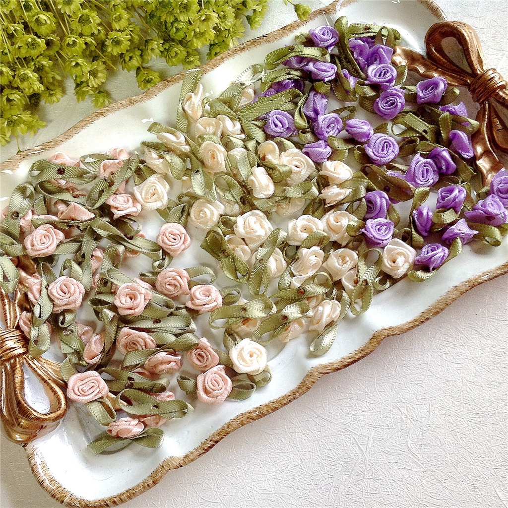 Set 100 Hoa Hồng Mini Bằng Vải Satin Dùng Để Trang Trí