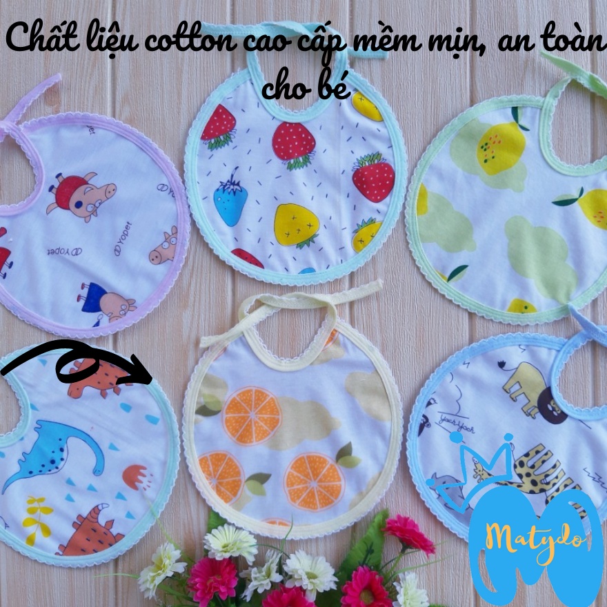 Khăn yếm chống thấm cho bé ăn dặm chất liệu cotton 2 lớp mềm mịn cao cấp có dây buộc nhiều hình