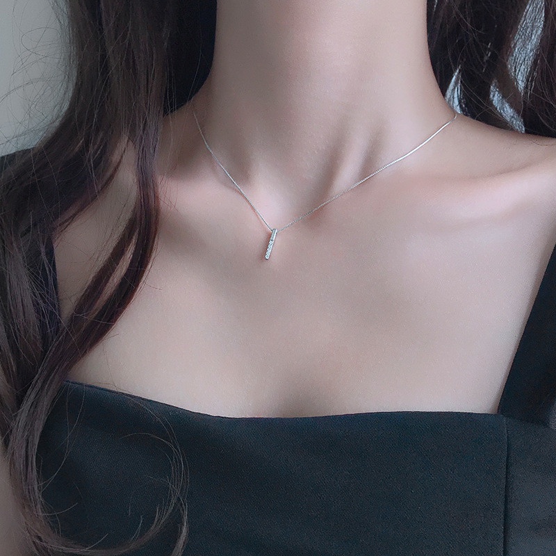 Vòng cổ Bạc Mặt Hình Học Kẻ Sọc Màu Sắc Tối Giản Phong Cách Hàn Quốc Cho Nữ