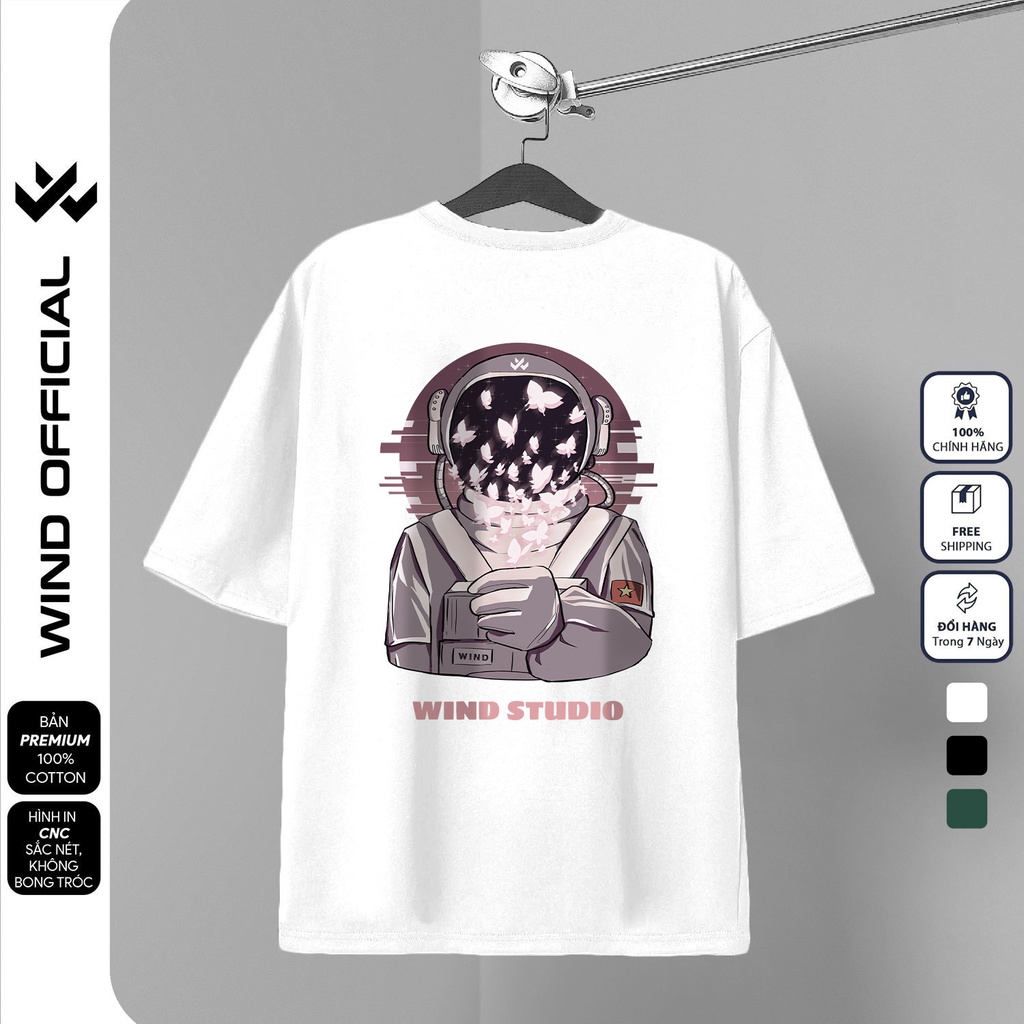 Áo thun tay lỡ unisex WIND phông form rộng 65% Astronaut nam nữ oversize ulzzang