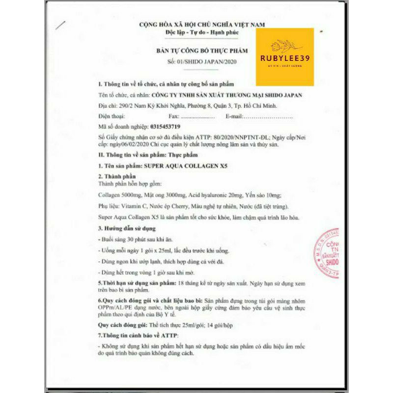 COLLAGEN X5 - NƯỚC UỐNG COLLAGEN X5 SUPER AQUA DR SHIDO | Thế Giới Skin Care