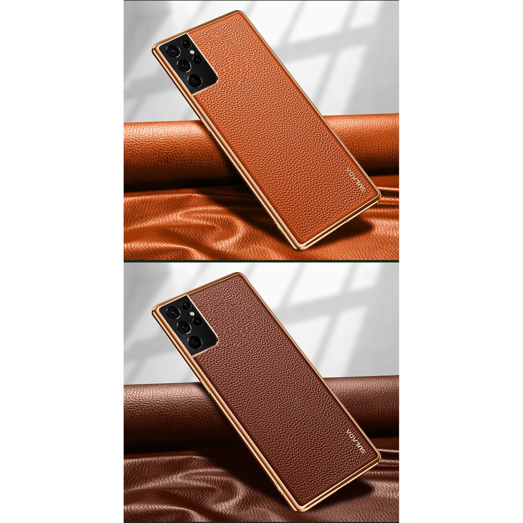 CHÍNH HÃNG Ốp da SULADA cao cấp mạ viền gold sang trọng SAMSUNG S22 S21 / PLUS / ULTRA DA SẦN