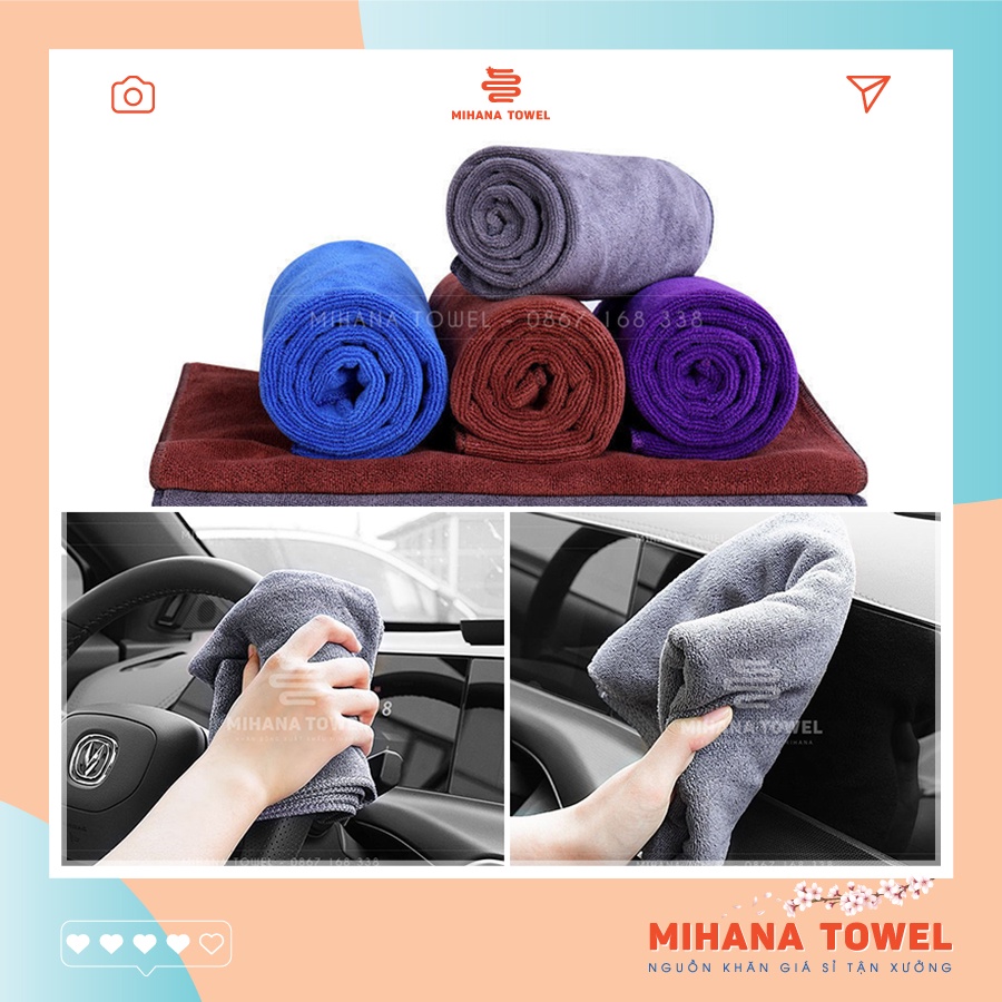 Khăn lau nội thất ô tô chuyên dụng - Chất liệu Microfiber dày dặn, mềm mịn, thấm hút nước tốt - KT 30*30cm, 30*50cm