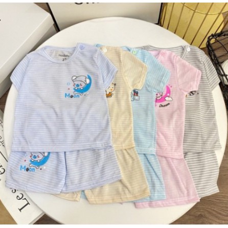 Set 5 bộ quần áo cọc tay Noubaby (mẫu kẻ ) cho bé từ 0 tháng đến 18 tháng