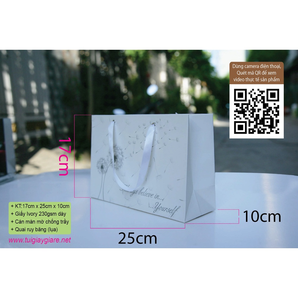 25 cái - Túi giấy quai Ruy băng đựng mỹ phẩm nước hoa quà tặng thời trang- Mẫu số 19 Trắng