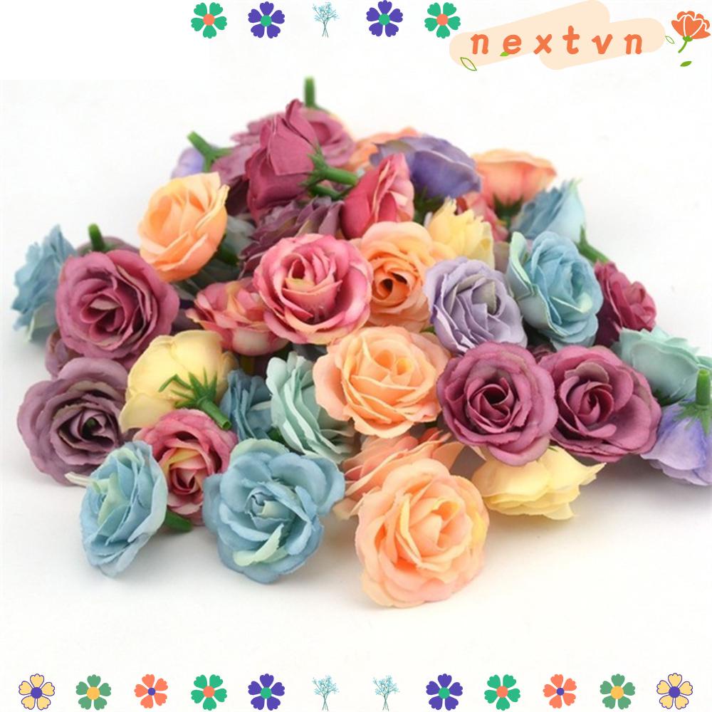 Set 10 đầu hoa hồng nhân tạo 4cm làm đồ trang trí