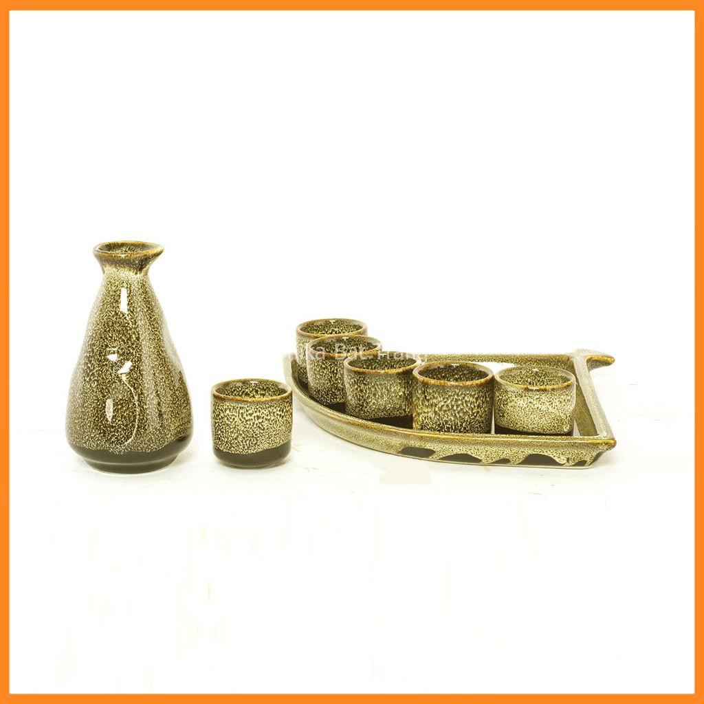 Bộ Bình Và Chén Rượu Sake Men Gấm Vàng