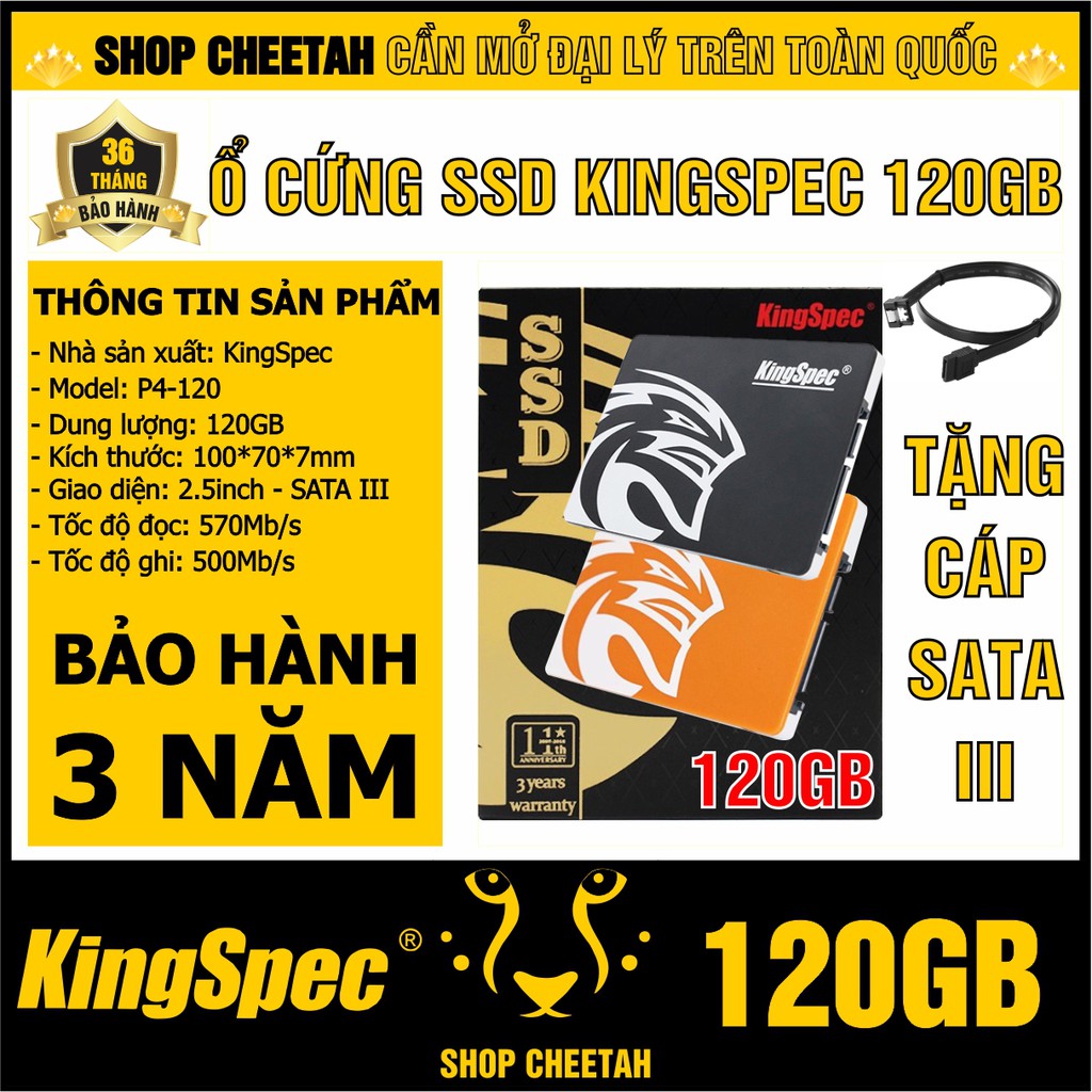 Ổ cứng SSD KingSpec 120GB – CHÍNH HÃNG – Bảo hành 3 năm – SSD 120GB – Tặng cáp dữ liệu Sata 3.0