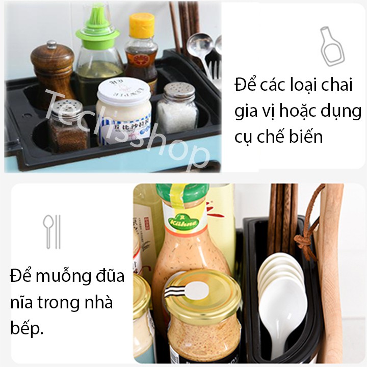 Kệ Gia Vị Để Bàn Có Khe Để Dao Và Muỗng Đũa Kèm 4 Hủ Tiện Dụng