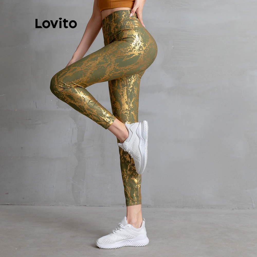 Quần Legging Lovito Giáng Sinh Thể Thao Họa Tiết Da Rắn Màu Loang L05209 (Xanh Lá) | BigBuy360 - bigbuy360.vn