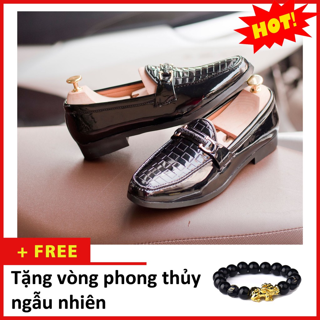 Giày lười đai da vân vuông đế đen M513 (PT)