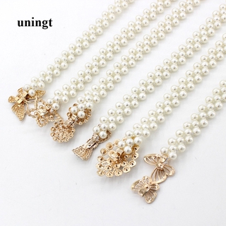 Dây thắt lưng co giãn đính hạt ngọc trai nhân tạo thời trang dễ thương
