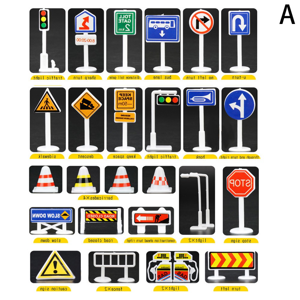 28 miếng phụ kiện ô tô đồ chơi trẻ em biển báo giao thông biển báo giao thông phiên bản tiếng anh