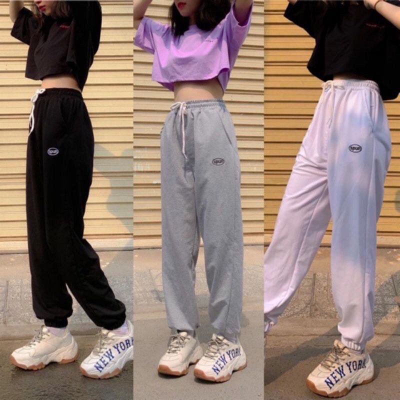 Quần Jogger Nỉ thêu Spun AMIHOUSE Ulzzang Unisex cả Nam và Nữ_Quần ống rộng bo gấu_Quần jogger ống rộng