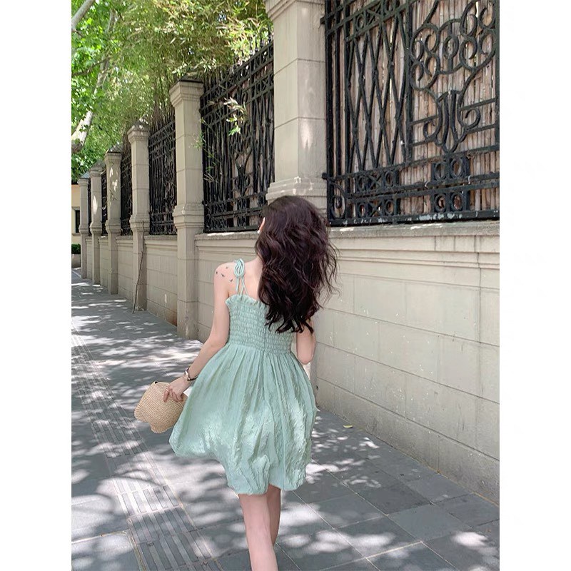 Đầm 2 Dây Nữ Chun Ngực Buộc Vai 2 Màu | BigBuy360 - bigbuy360.vn