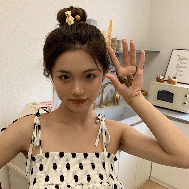 Dây buộc tóc hình gấu / hoa nhỏ màu cà phê thời trang dễ thương