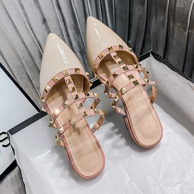 ( Xả hàng màu xanh 35) Dép sục mũi nhọn da bóng đinh tán cao cấp BIG SIZE 35-43