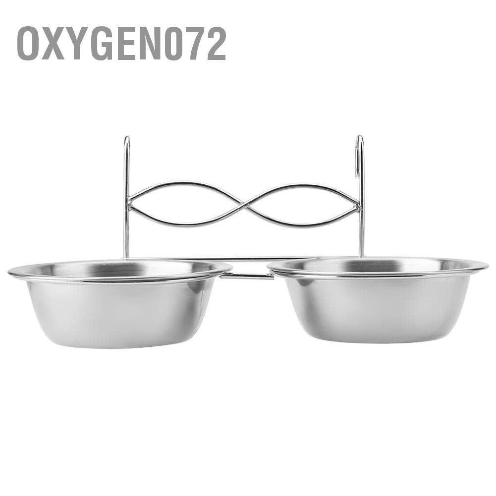Oxygen072 Hộp đựng thức ăn treo kép bằng thép không gỉ có móc cho mèo Cún con Lồng