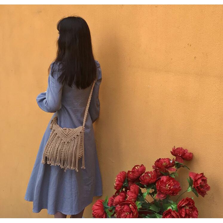Túi dệt cotton thiết kế tua rua thời trang cho nữ