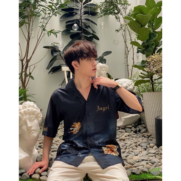 Áo sơ mi nam ngắn tay Họa tiết Form rộng, Caro đen -  CHÍNH HÃNG