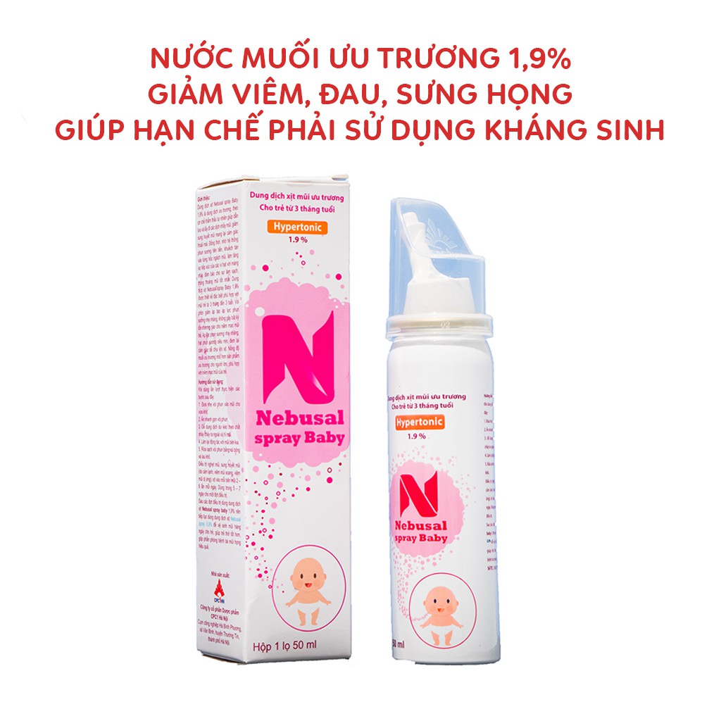 Nebusal Spray - Nước muối sinh lý xịt giảm khô mũi, nghẹt mũi, viêm mũi, sổ mũi cho trẻ từ 3 tháng tuổi và người lớn