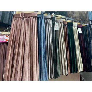 Chân váy nhung xếp ly kèm đai QC