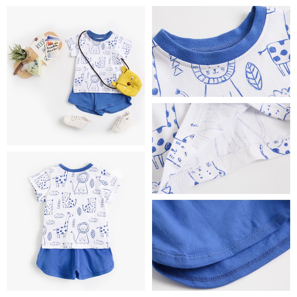 Set quần áo em bé Sanlutoz cotton hoạt hình mùa hè